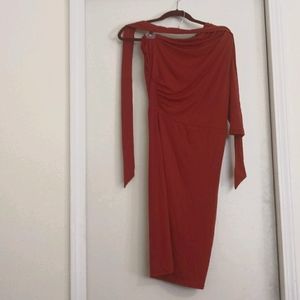 CBR Rose colored dress off shoulder 1 sleeve